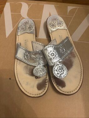 Jack Rogers Silver Metallic Leather Navajo Sandals
